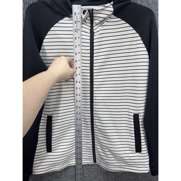 Footjoy Full Zip Hoodie Jacket Women’s Small Black White Stripe Thumbholes EUC - Picture 8 of 11